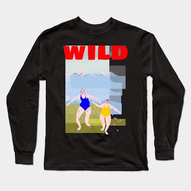 Wild Swimming Long Sleeve T-Shirt by krisevansart